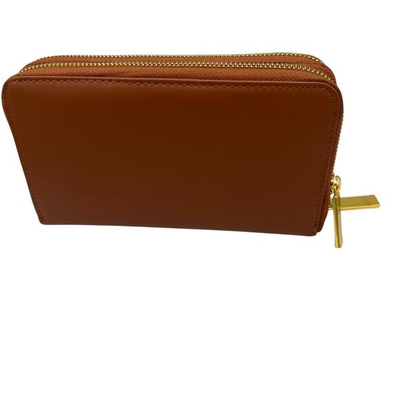 Joy & Iman New W/O Tags Brown Leather Clutch Double Zip RFID Blocking Strapless - Picture 2 of 5